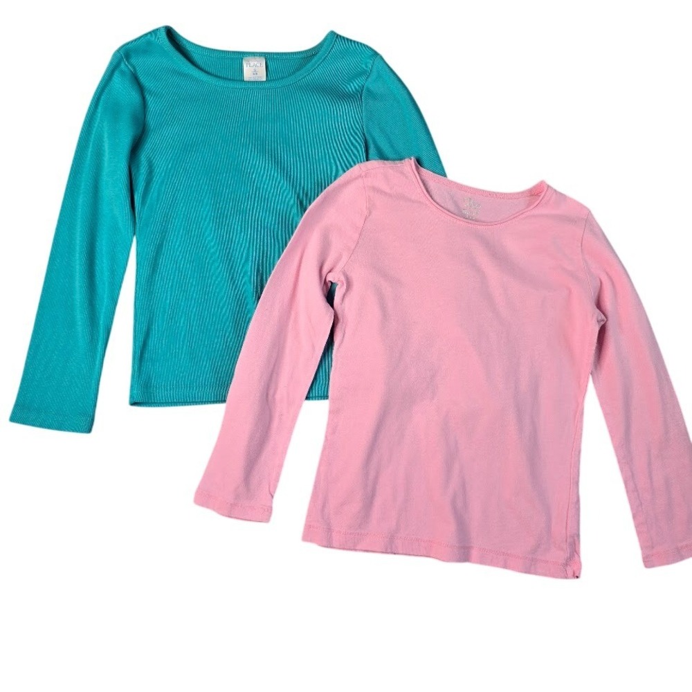 The Children's Place Long Sleeve Shirts Girls S 5/6 Teal Pink Basics Ribbed 2pk